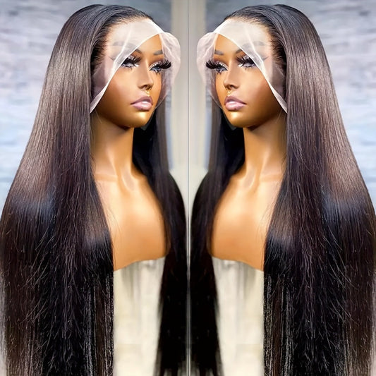 Synthetic Wig 13x4 Straight Lace Front in Natural Black with Glueless Cap and 26- or 32-Inch Length