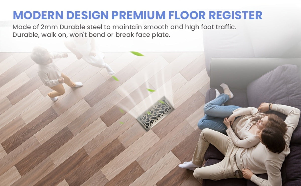 Floor Vent Register Cover 4x10 Inch Walkable Steel Decorative Air Vent Grille Adjustable for Entryways, Bedrooms and Living Spaces