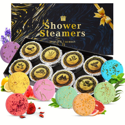 Shower Steamers 8 Pack with Essential Oils - Aromatherapy Shower Tablets 30g, 8 Scents Lavender Eucalyptus Rose Peppermint, Stress Relief Self Care Spa Gift for Women & Men