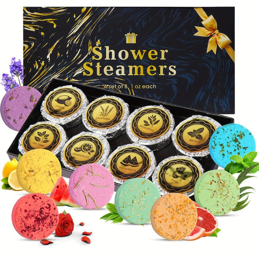 Shower Steamers 8 Pack with Essential Oils - Aromatherapy Shower Tablets 30g, 8 Scents Lavender Eucalyptus Rose Peppermint, Stress Relief Self Care Spa Gift for Women & Men