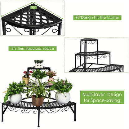 Plant Stand 3 Tier Metal Corner Ladder Shelf – Fan-Shaped Flower Rack with Non-Slip Feet for Indoor & Outdoor Patio, Balcony, Living Room Garden Display