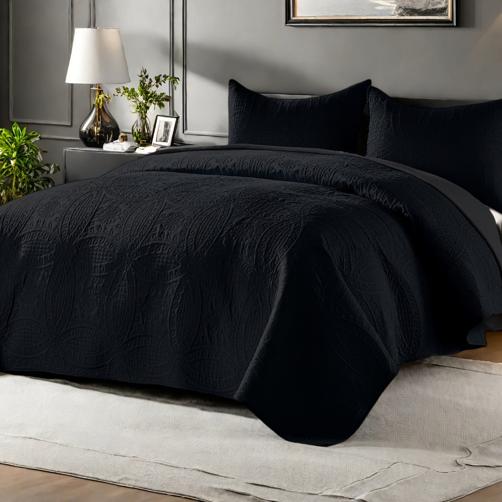 Coin-Pattern Quilt Set in Four Designs, Multiple Colors and Twin, Full-Queen or King-California King Sizes