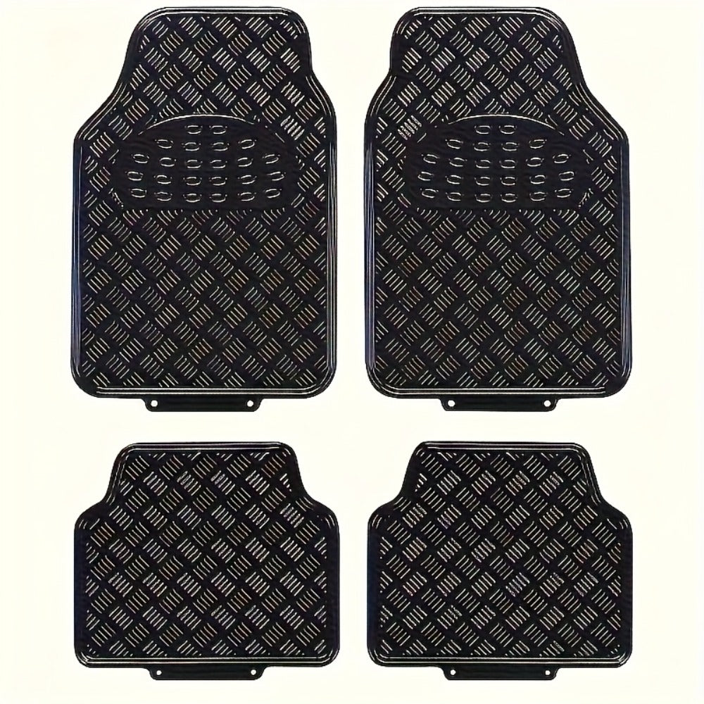All-Weather Car Floor Mats Full Set, Metallic Chrome Non-Slip Heavy-Duty Universal Fit Floor Liners for Cars SUVs Trucks, Front & Rear Shiny Automotive Carpet Protection in 6 Colors