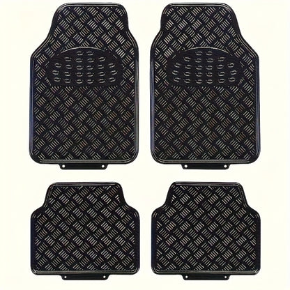 All-Weather Car Floor Mats Full Set, Metallic Chrome Non-Slip Heavy-Duty Universal Fit Floor Liners for Cars SUVs Trucks, Front & Rear Shiny Automotive Carpet Protection in 6 Colors