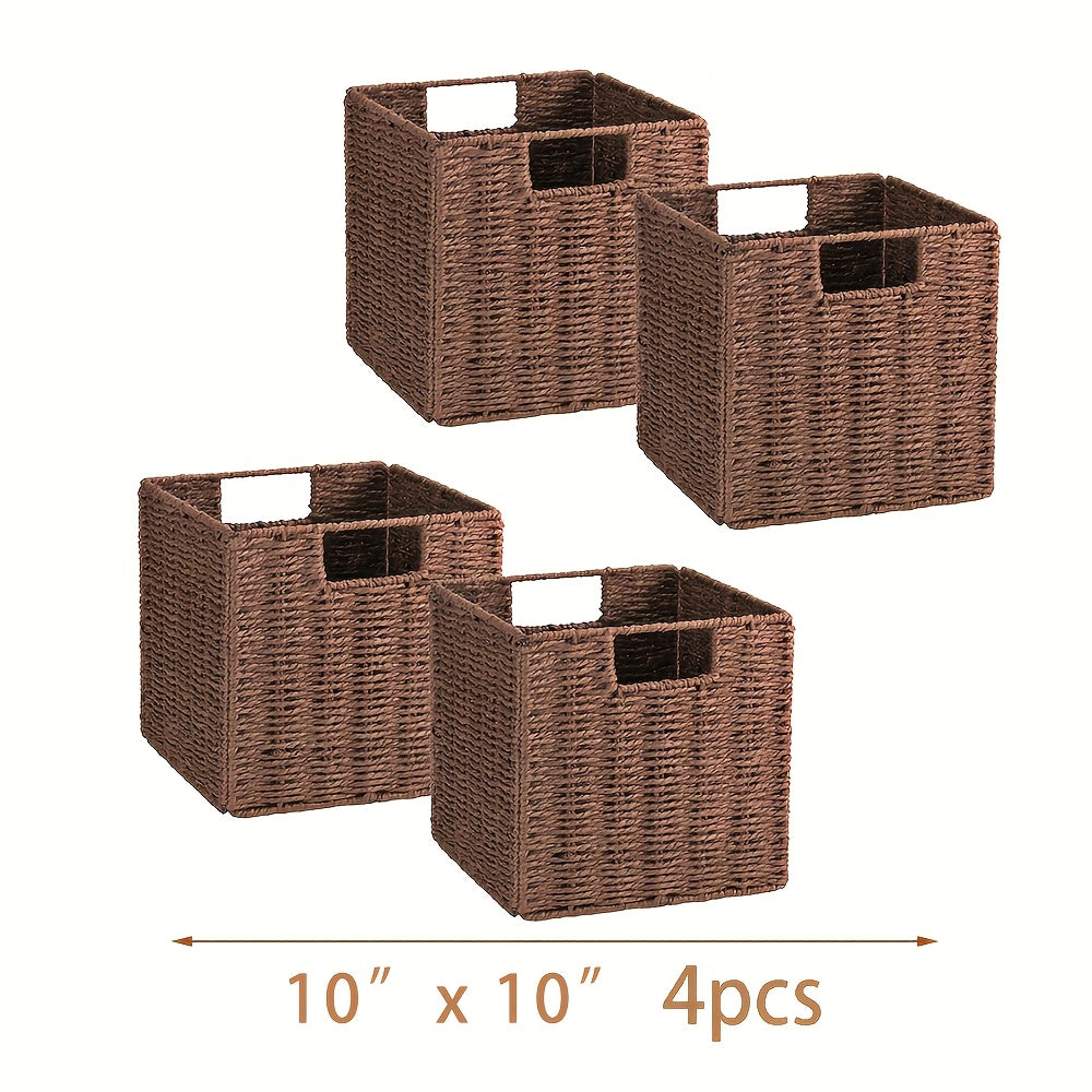 Water Hyacinth Storage Baskets with Seagrass and Paper Rope Options in 2- or 4-Pack Cube Sizes