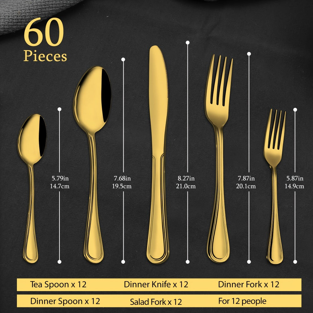 Large Flatware Set with 60-, 65- or 84-Piece Silver, Gold or Black Options and Chopstick Configurations