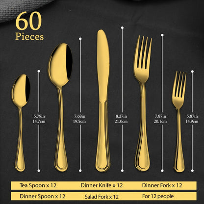 Large Flatware Set with 60-, 65- or 84-Piece Silver, Gold or Black Options and Chopstick Configurations