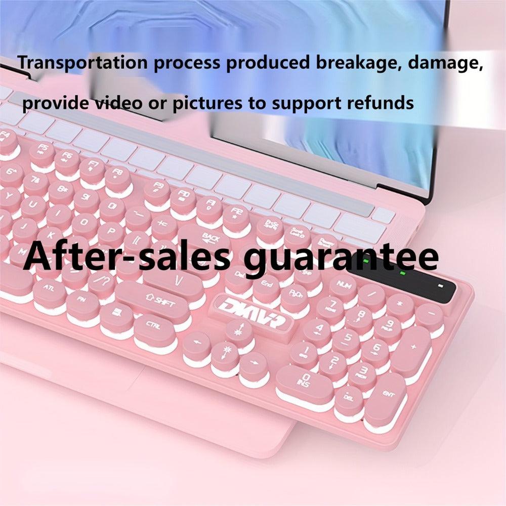 Retro Round-Key Wired Keyboard and 6D Mouse Set with Pink or Blue USB Color Options and One-Touch Lighting