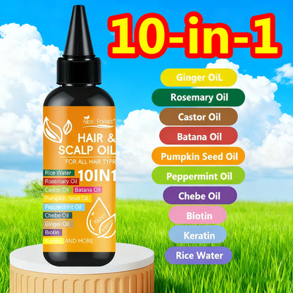 Hair Oil 10-in-1 100ml Pointed-Applicator Bottle with Ginger, Rosemary, Castor, Batana, Rice Water and Biotin
