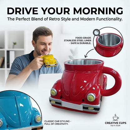 Sports-Car-Shaped Coffee Mug with Silver-Tone Interior, Door-Style Handle and Six Body Colors