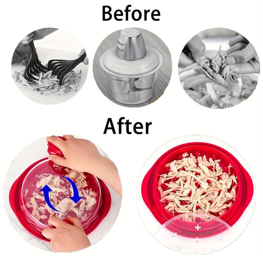 Chicken Shredder Tool with 360° Twist Handle, Large Meat Shredder with Anti-Slip Base, Ergonomic Grip, BPA-Free, Transparent Lid, Includes Heat Tongs & Cleaning Brush for Chicken Breast Pulled Pork