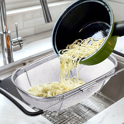 Stainless Steel Colander Expandable Fine Mesh Drain Basket Strainer for Vegetables Fruits Pasta Rice Kitchen Sink Washing Bowl Food Strainer