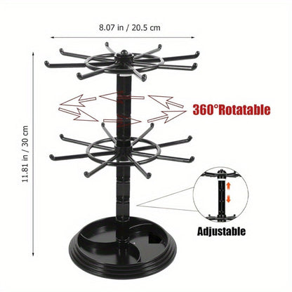 Rotating Jewelry Stand 2-Tier Black – Necklace Bracelet Earring Organizer Display Rack, Plastic Hanging Jewelry Tower for Dressing Table Counter, Keychain Holder, No Electricity Needed