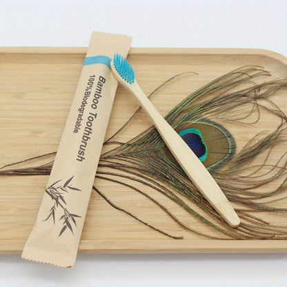 20-Piece Bamboo-Labeled Toothbrush Set with Individually Wrapped Handles and Mixed Bristle Colors