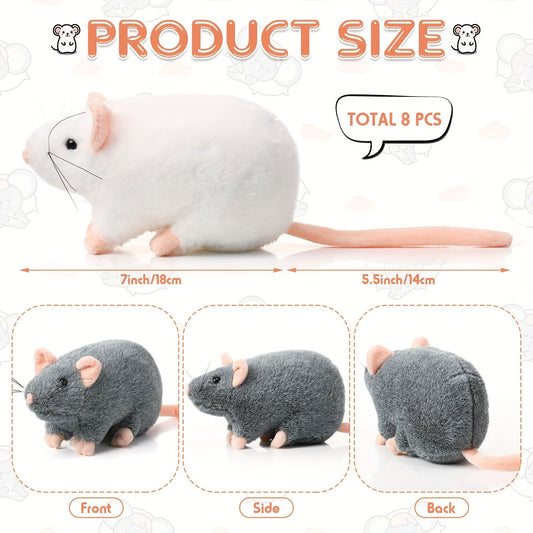 Realistic Fake Rat Cat Toys 8-Pack – 7 Inch Plush Mouse Toys for Cats, Cuddly Lifelike Mice Bulk Set in Mixed Colors