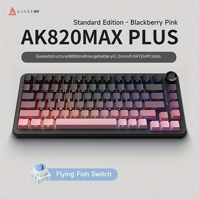 Hot Swap Gasket Mechanical Keyboard AJAZZ AK820 75% – Wireless 2.4GHz & Wired, Volume Knob, South-Facing RGB, Poron Foam, PBT Keycaps, Programmable, 11 Switch & Color Options for PC & Mac