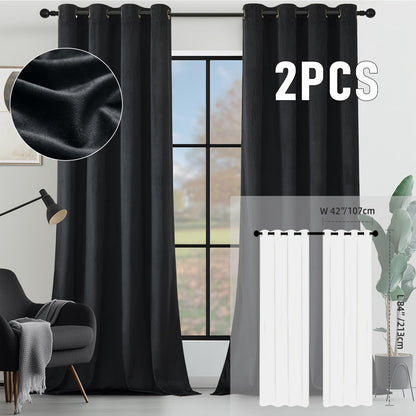 Velvet Room Darkening Curtains 2 Panels | Grommet Top Thermal Insulated Soundproof Blackout Curtains for Living Room Bedroom, Soft Solid Color Vintage Window Drapes