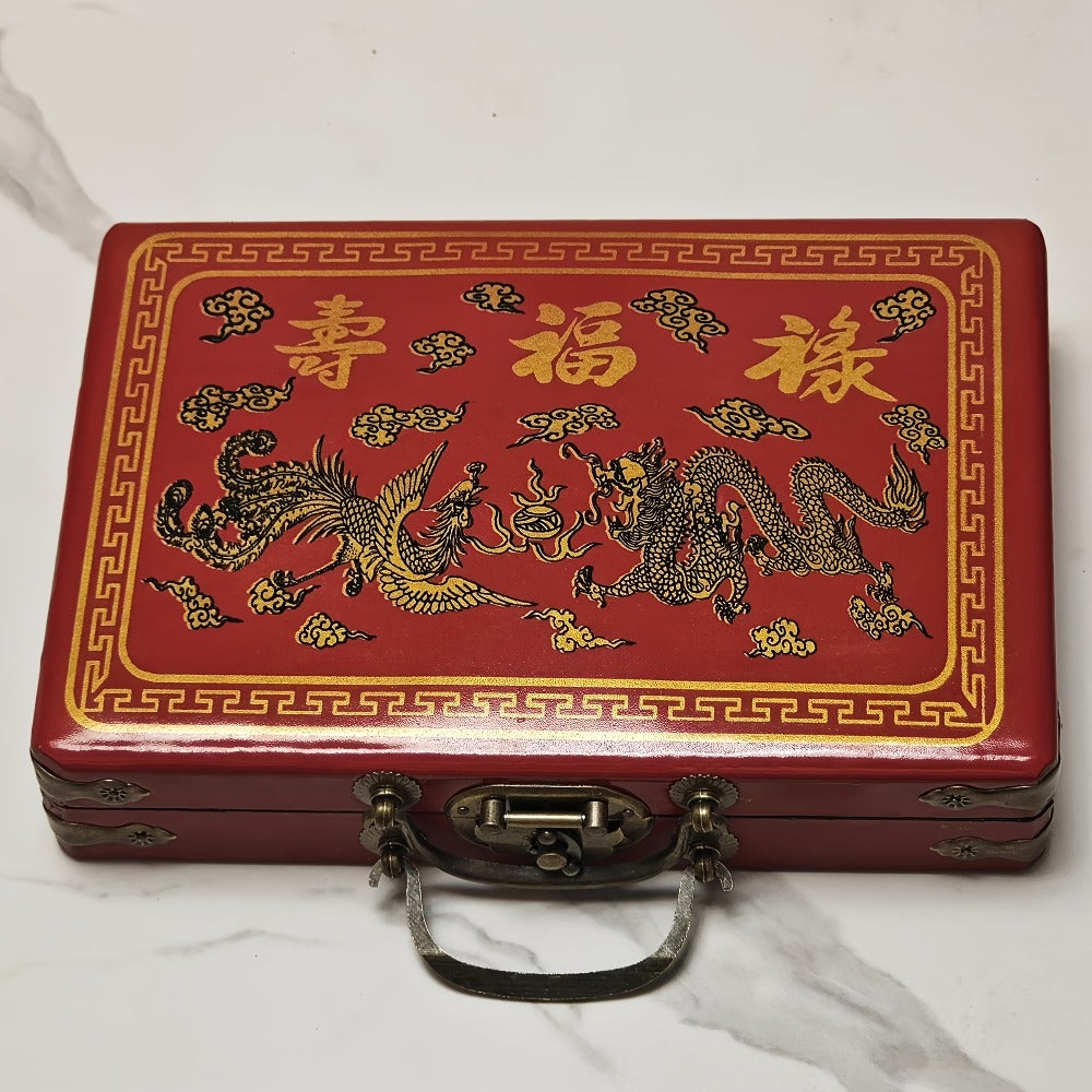146-Tile Chinese Dragon Mahjong Set with Carrying Case, Wind Indicator, Dice and Compact Ivory-Style Tiles