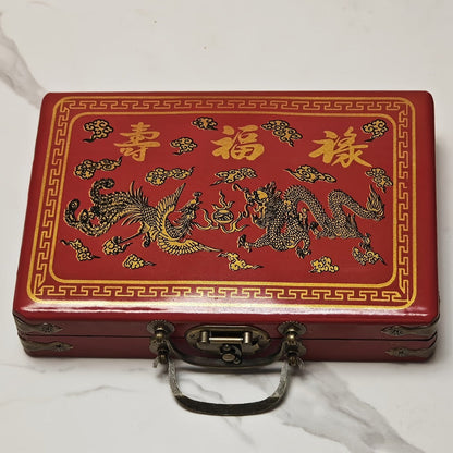 146-Tile Chinese Dragon Mahjong Set with Carrying Case, Wind Indicator, Dice and Compact Ivory-Style Tiles