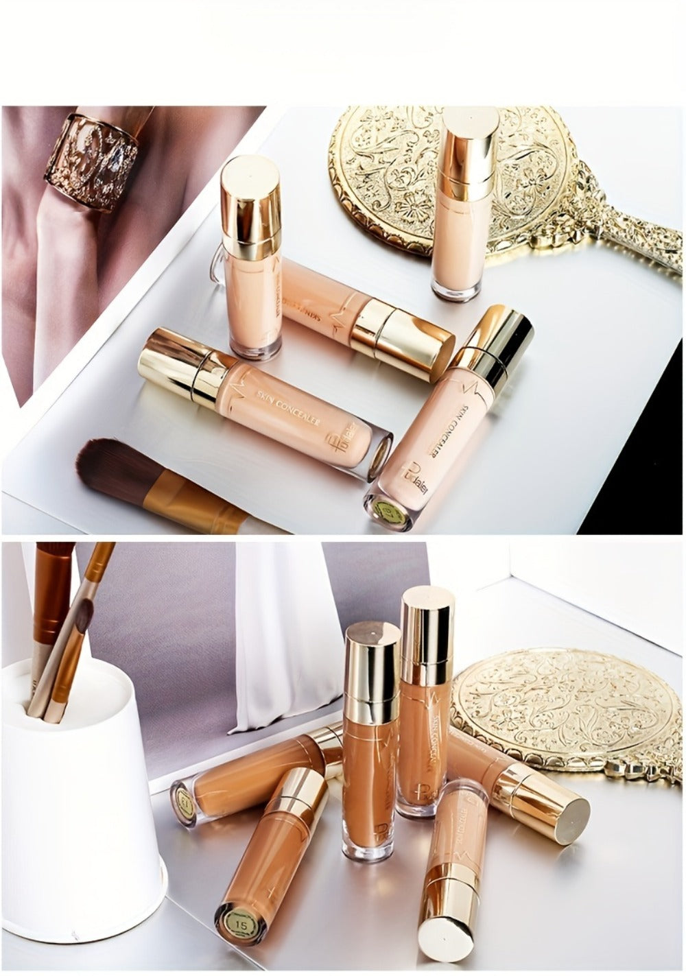 Two-Piece Under-Eye Concealer Set with Liquid Stick Applicators for Buildable Everyday Face Makeup