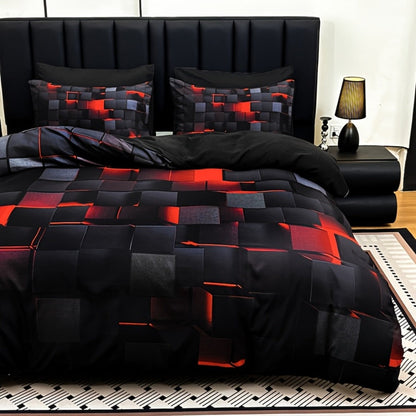 Three-Piece Plaid Duvet Cover Set with Two Pillowcases in Five Colors and Four Bed Sizes for Home and Everyday Use