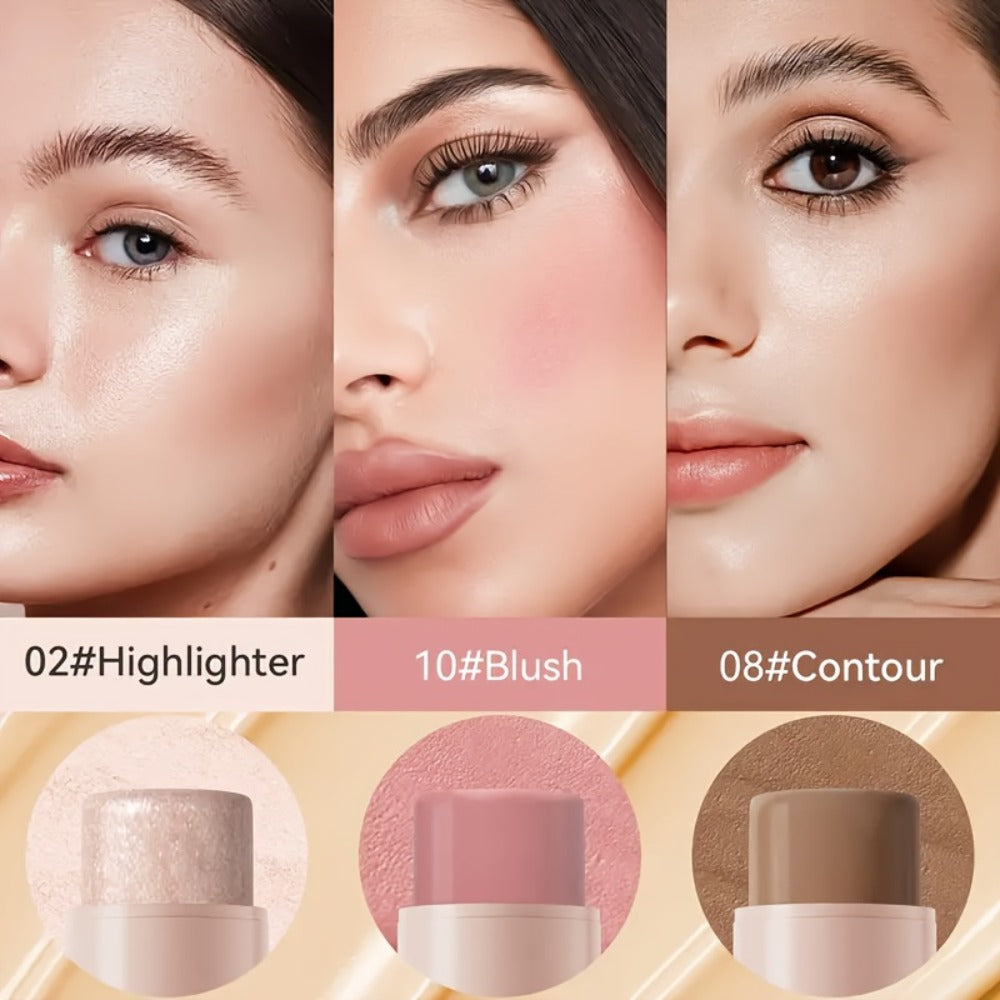 Cream Contour Stick Set 3-in-1 with Blush Highlighter & Bronzer — Squalane Non-Greasy water-resistant extended-wear Sculpting Kit, Matte &