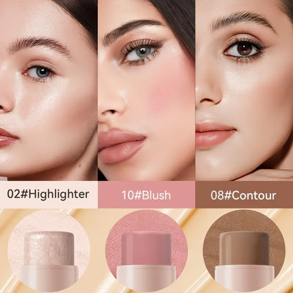 Cream Contour Stick Set 3-in-1 with Blush Highlighter & Bronzer — Squalane Non-Greasy water-resistant extended-wear Sculpting Kit, Matte &