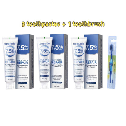 Hydroxyapatite Toothpaste 3-Pack 7.5% Nano Formula Whitening Toothpaste with Toothbrush Teeth Whitening Fresh Breath Enamel Repair Oral Care Set for Home and Travel Gift for Women Men