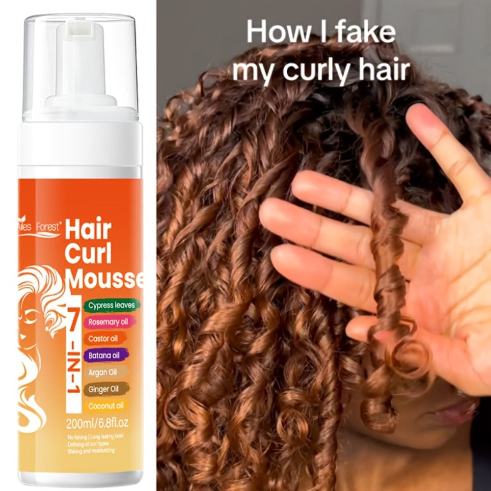 Curl Defining Hair Foam Mousse 200ml Moisturizing Smoothing Styling for Natural Fluffy Elastic Curls | Frizz Control for Wavy Coily Hair | Men & Women 6.76oz