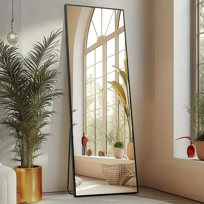Full Length Mirror Floor Standing with LED Light - Arched & Rect Aluminum Frame Dressing Mirror for Bedroom Living Room, Black/Golden/White