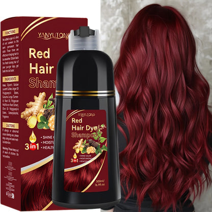 Hair Dye Shampoo, YANYUTONG 500ml Bottle with Black, Brown, Chestnut Brown and Red Shade Options