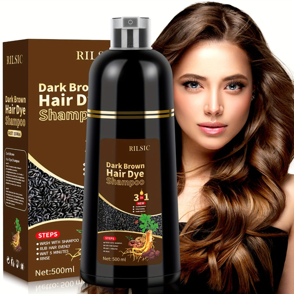 Herbal Hair Dye Shampoo 3-in-1 with Plant Squalene 2pcs 16.91oz — Instant Gray Hair Coverage, Natural Color in Minutes, Brown Dark Brown & Black, Unisex Men & Women