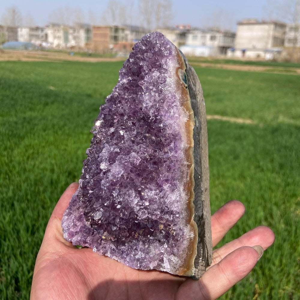 Purple Crystal Geode-Style Decor Cluster with Three Weight-Range Options and Polished Display Edges