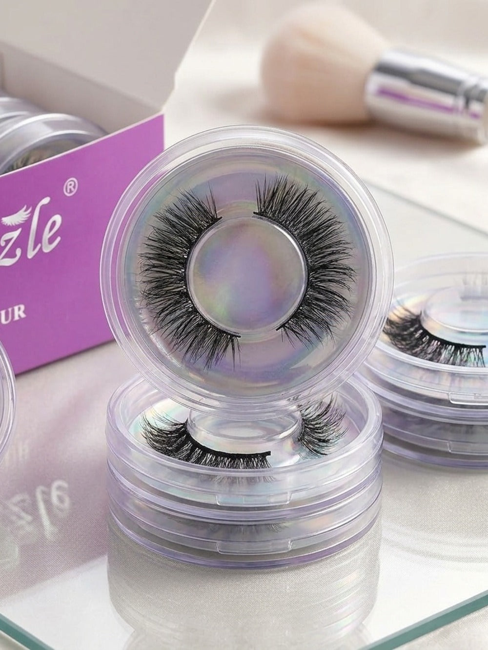 Faux-Mink False Eyelashes Multipack with 20 Pairs in Three Mixed-Style Round Storage Case Options