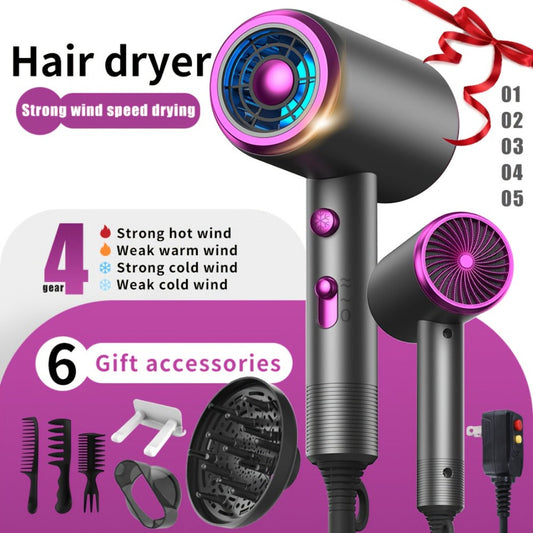 Hair Dryer Hair Styling Tool with 1600W Motor, Six Attachments and Six Color Options for Home Use