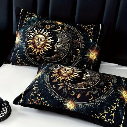 3-Piece Duvet Cover Set with Gold-Tone Sun, Moon, Star and Orbit Print in Twin to King Sizes