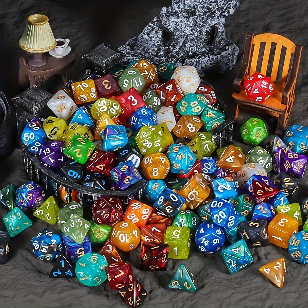 175-Piece Multicolor Polyhedral Dice Collection with 25 Seven-Die Sets and Printed Drawstring Pouch