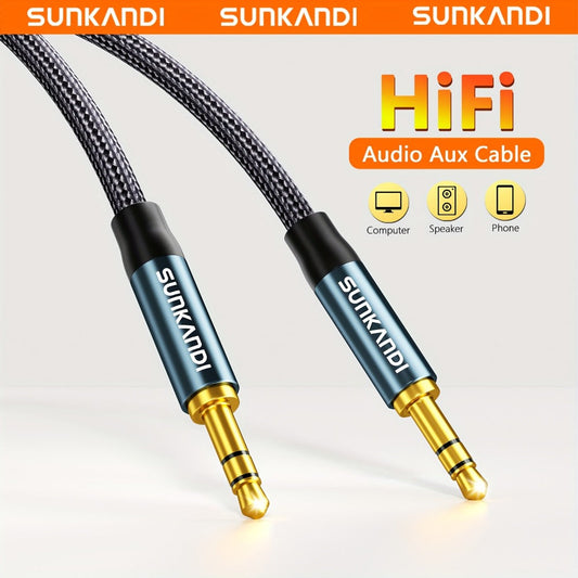 3.5mm Male to Male AUX Audio Cable – Durable Tangle-Free Stereo Cord for Car, Headphones, Speakers, Smartphones & Home Stereo, Available in 3 Lengths by SUNKANDI