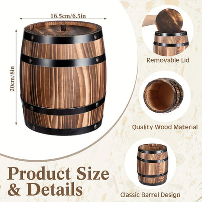 Rustic Wooden Barrel Vases, Two-Piece 8 x 6.5 Inch Set for Dry Artificial Floral Centerpieces and Farmhouse Table Display