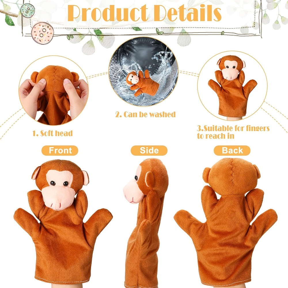Zoo Animal Hand Puppets Set 12pcs Plush Pretend Toys with Tiger Lion Bear Leopard & More, Soft Stuffed Puppet for Storytelling Teaching Role Play, Kids Toddlers Birthday Christmas Halloween Gift