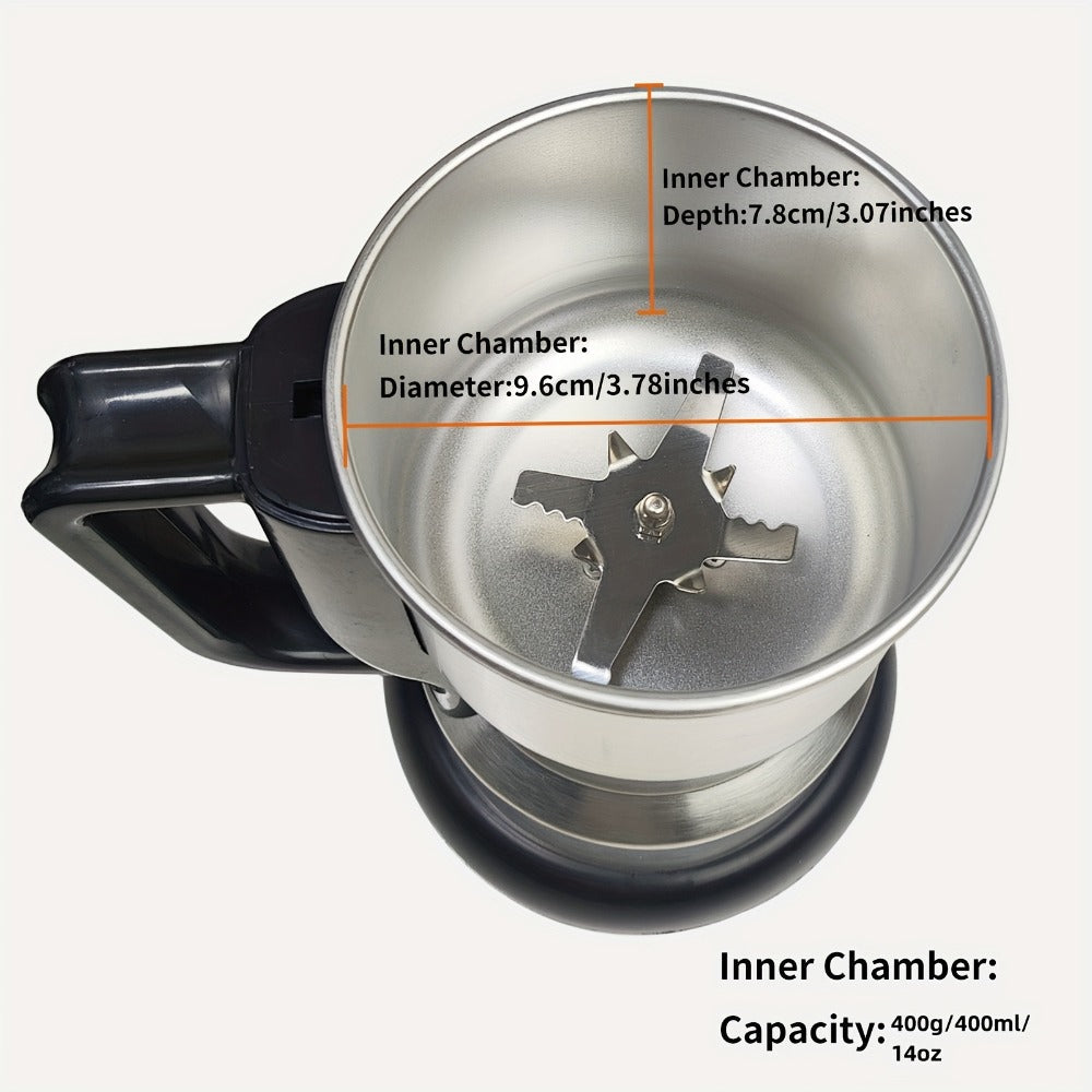 Electric Coffee Grinder with Stainless Blade, Press-Button Control and Stainless Steel or Silver Finish