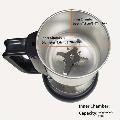 Electric Coffee Grinder with Stainless Blade, Press-Button Control and Stainless Steel or Silver Finish