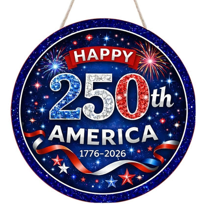 Patriotic Wooden Door Sign with Round 1776-2026 Anniversary Design for Indoor Wall or Entryway Display