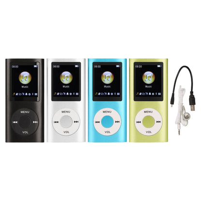 Slim MP3 Player with 64GB Card Support, 1.8-Inch LCD, Earphones and Cable in Silver, Black, Blue or Green