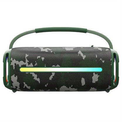 Portable Cylindrical Speaker in Black, Blue or Green with Carry Handle, Dual Light Bars and End-Ring Lighting
