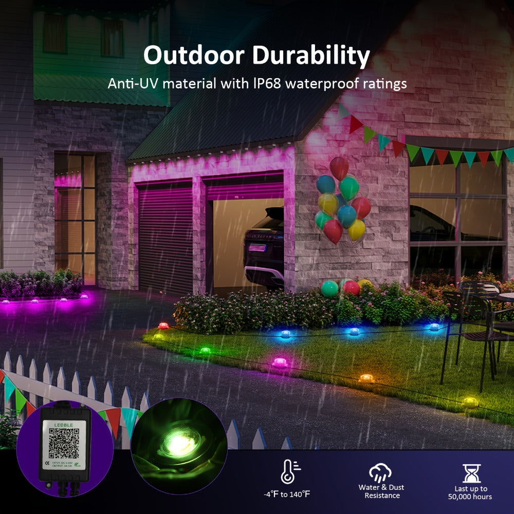 RGB Outdoor Pathway Lights 16 Million Color Changing Music Sync - Remote & APP Control Timer Waterproof 50FT to 200FT Ground Lights for Lawn Yard Garden Patio Christmas Halloween Party Decoration