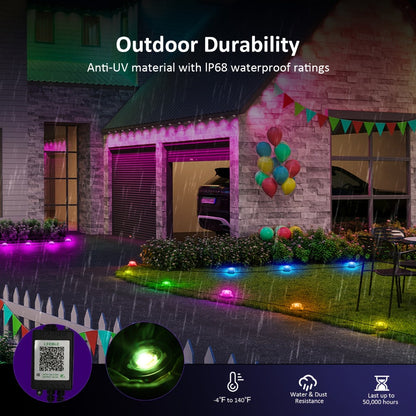 RGB Outdoor Pathway Lights 16 Million Color Changing Music Sync - Remote & APP Control Timer Waterproof 50FT to 200FT Ground Lights for Lawn Yard Garden Patio Christmas Halloween Party Decoration