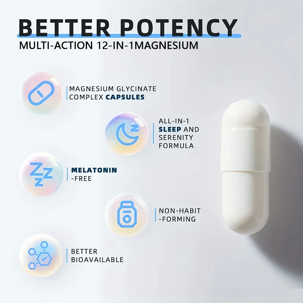 Dietary Supplement Magnesium 7-in-1 Complex with Glycinate, Malate and Taurate, 1000mg per Serving