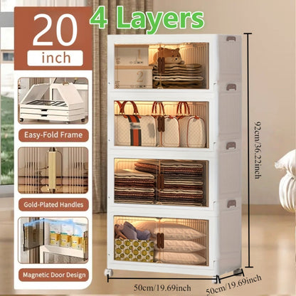 50 cm Wide Folding Storage Cabinet with Wheels and Lids in One to Six-Tier Stackable Options