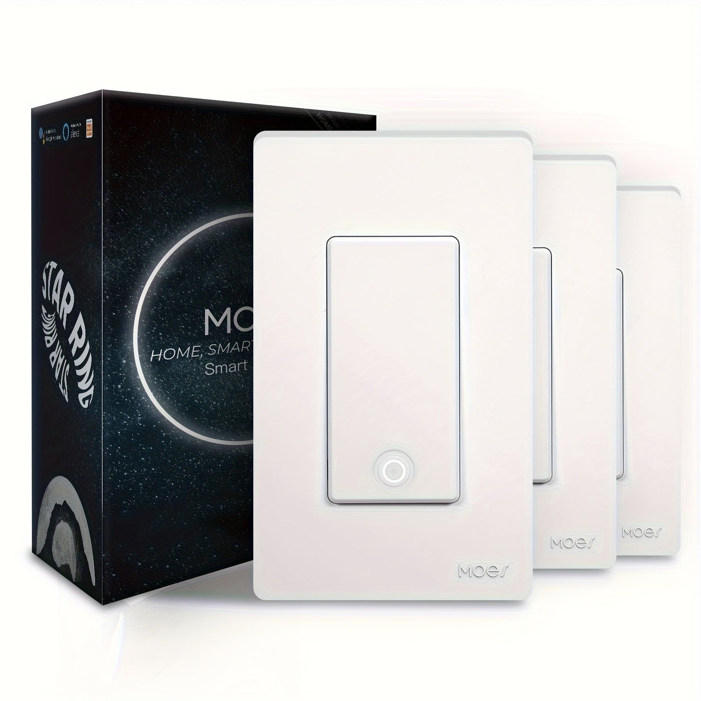 MOES Smart Light Switch 3-Pack – Single Pole & 3-Way WiFi Wall Switch, Works with Alexa & Google Home, Smart Life App Remote Control, No Hub Required, Neutral Wire Required